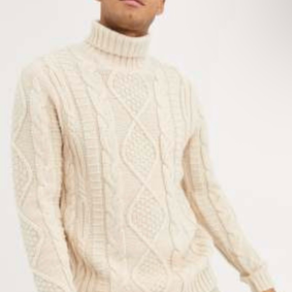 Heavyweight Cable Knit Roll Neck Sweater in Oatmeal